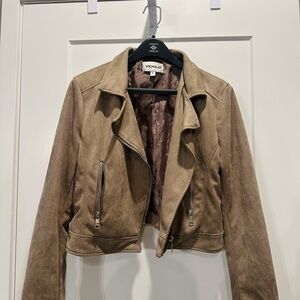 Vigold Women's Brown Suede-Style Moto Jacket